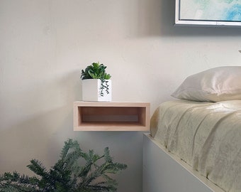 Mesita de noche flotante de madera natural - Mesita de noche flotante - Estante flotante. mesita de noche de madera maciza. mesita de noche de madera natural