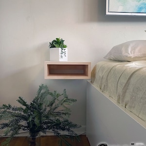 Natural Wood Floating Nightstand - Floating Bedside Table - Floating Shelf. solid wood nightstand. natural wood nightstand