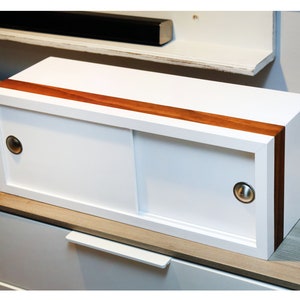 Custom Modern Floating Shelf With Sliding Door, Floating Cabinet, White Wall Cabinet, Wall Mounted Cabinet, solid wood nightstand