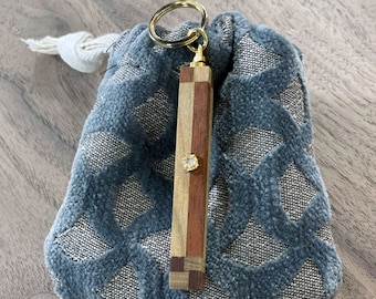 Handcrafted Maple & Mahogany Wood Keychain | Japanese gold plated accessories | Handmade cloth draw string bag