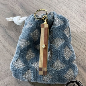 Handcrafted Maple & Mahogany Wood Keychain | Japanese gold plated accessories | Handmade cloth draw string bag