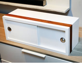 Custom Modern Floating Shelf With Sliding Door, Floating Cabinet, White Wall Cabinet, Wall Mounted Cabinet, solid wood nightstand