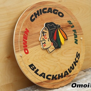 Personalisierte Chicago Blackhawks Wanddekoration | Individuelles Design Holzschild | Inspirierende Zitat Wandbehang | Namensausschnitt | Groß-/Kleinbuchstabe