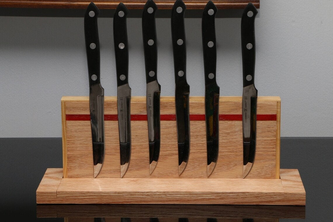 Premium Magnetic Steak Knife Holder Wooden Knife Block for 6 or 8 Knives  Omoibox Visionary Creations 