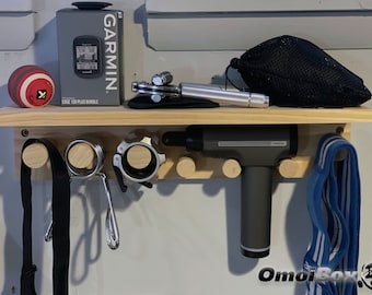 Estante multiusos para gimnasio y colgador/organizador de pared para gimnasio en casa/bandas de resistencia, cinturones de elevación, cadenas, cuerdas para saltar. estante de pared de madera