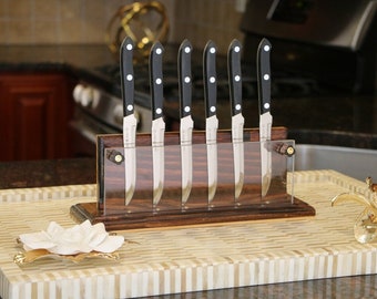 Portacuchillos magnético premium para carne / Bloque de cuchillos de madera para 6 u 8 cuchillos / OmoiBox Visionary Creations