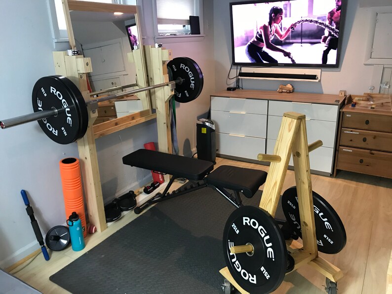 Reclaimed Wood Squat Rack Bench Press Lifting Plate Storage Etsy