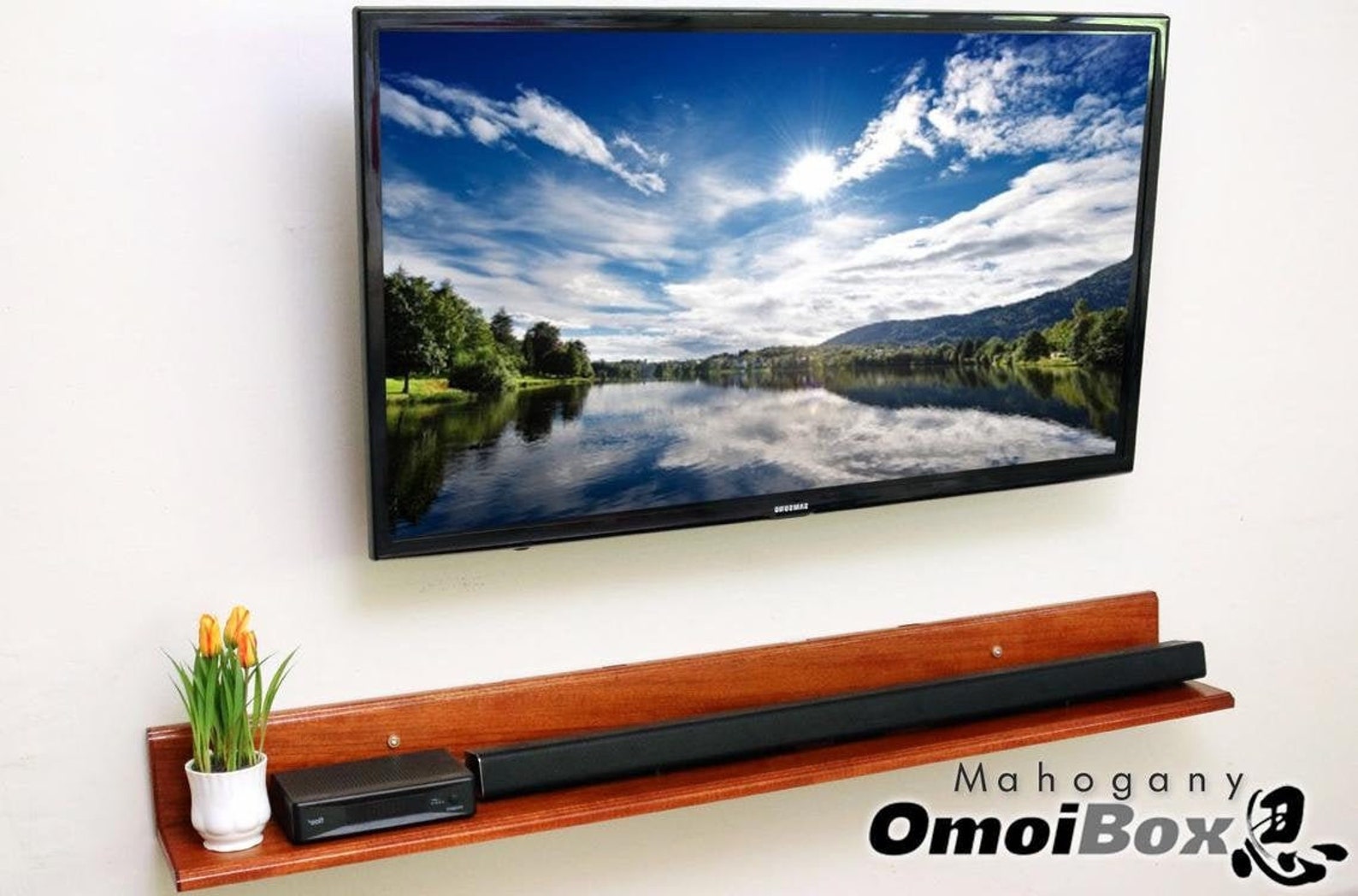 Mahogany Wood Floating Soundbar Shelf Sound Bar Stand Soundbar Wall
