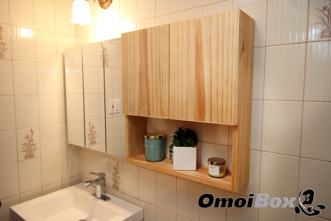 Wall Mount Bathroom Cabinet - Two Doors and Open Shelf Design - Custom ...