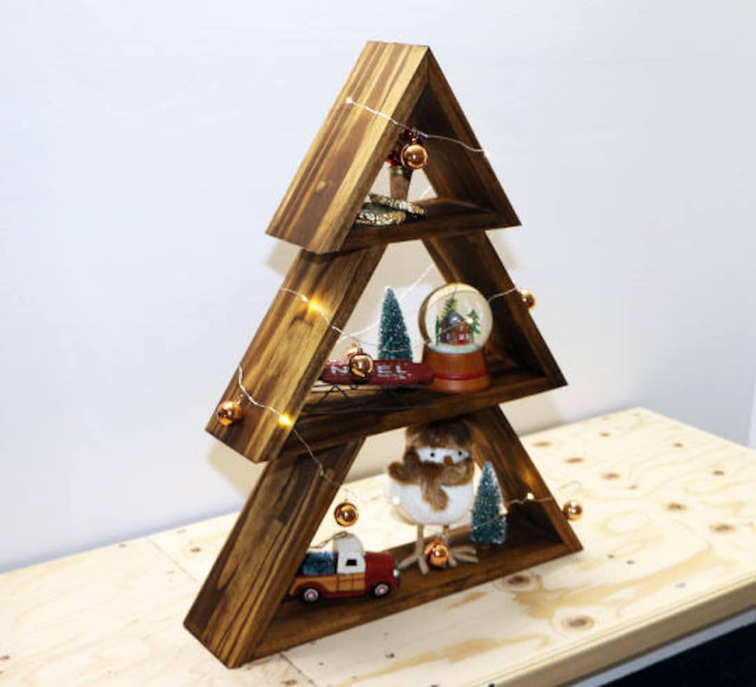 Wooden Christmas Tree Shaped Shelf 3 Tiers Large Xmas Tree Wall