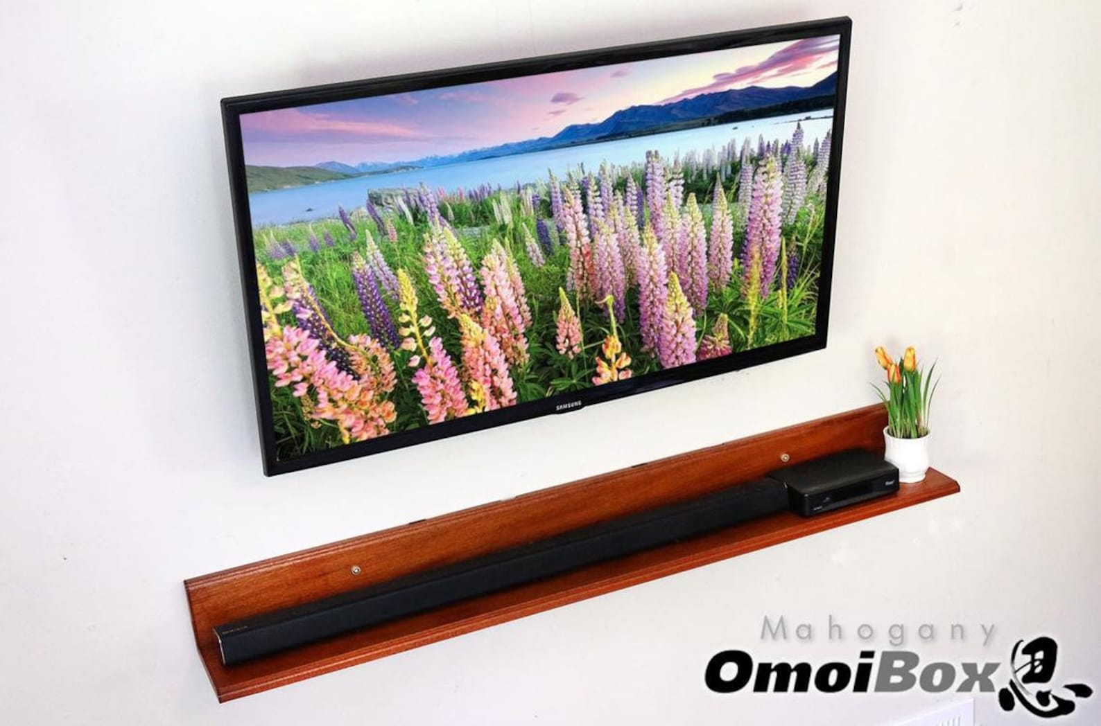Mahogany Wood Floating Soundbar Shelf Sound Bar Stand Soundbar Wall
