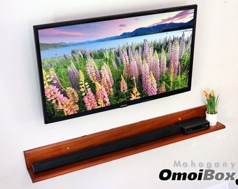 Estante de barra de sonido flotante de madera de caoba / Soporte de barra de sonido / Estante de pared de barra de sonido / Hecho por encargo / OmoiBox Visionary Creations