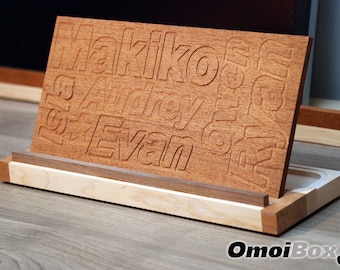 Organizador de escritorio multipropósito personalizado - Soporte para tableta iPad, Soporte para bebidas - Madera de caoba, nogal y arce. Regalos de madera para hombres