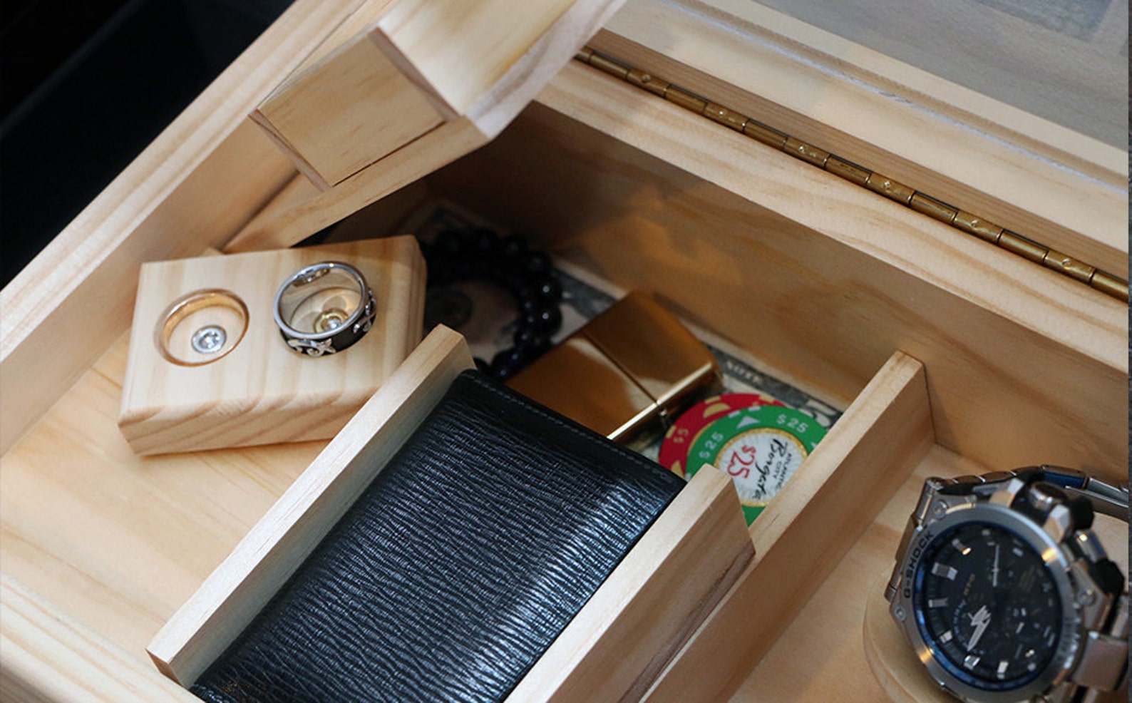 Minimalista caja de joyería de madera natural compartimento | Etsy