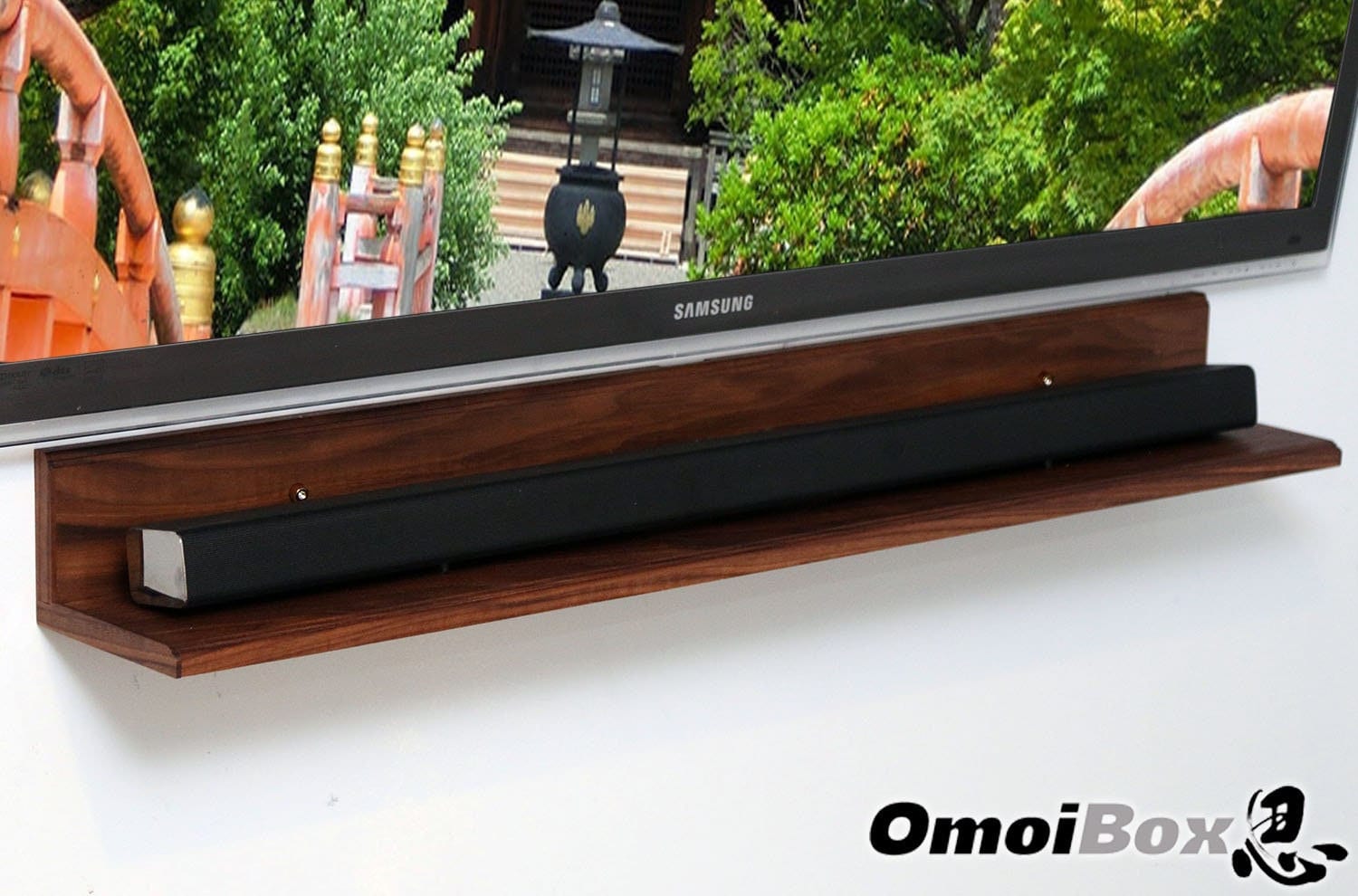 Walnut Wood Floating Soundbar Shelf Sound Bar Stand Soundbar Wall