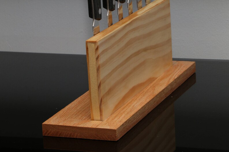 Oak Wood Steak Knife Holder With Elegant Red Stripe Custom Etsy