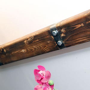 Fireplace Mantel With Metal Brackets And Bolts, Rustic Industrial Mantel Shelf, Customizable Wood Floating, wood shelving with brackets