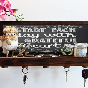 Magnetic Wall Key Holder - Multipurpose Decorative Wooden - Chalkboard Shelf - Magnet Hook Key Rack. wood wall shelf.wall hooks on wood