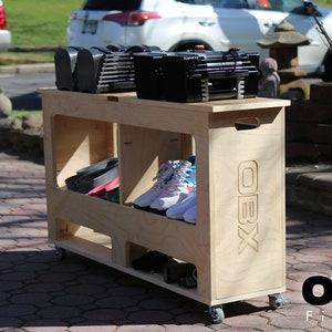 Mobile Workout Weight Rack, Mahogany & Maple Wood Inserts