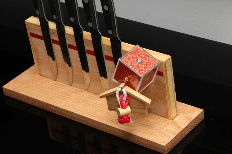 Oak Wood Steak Knife Holder With Elegant Red Stripe Custom Etsy