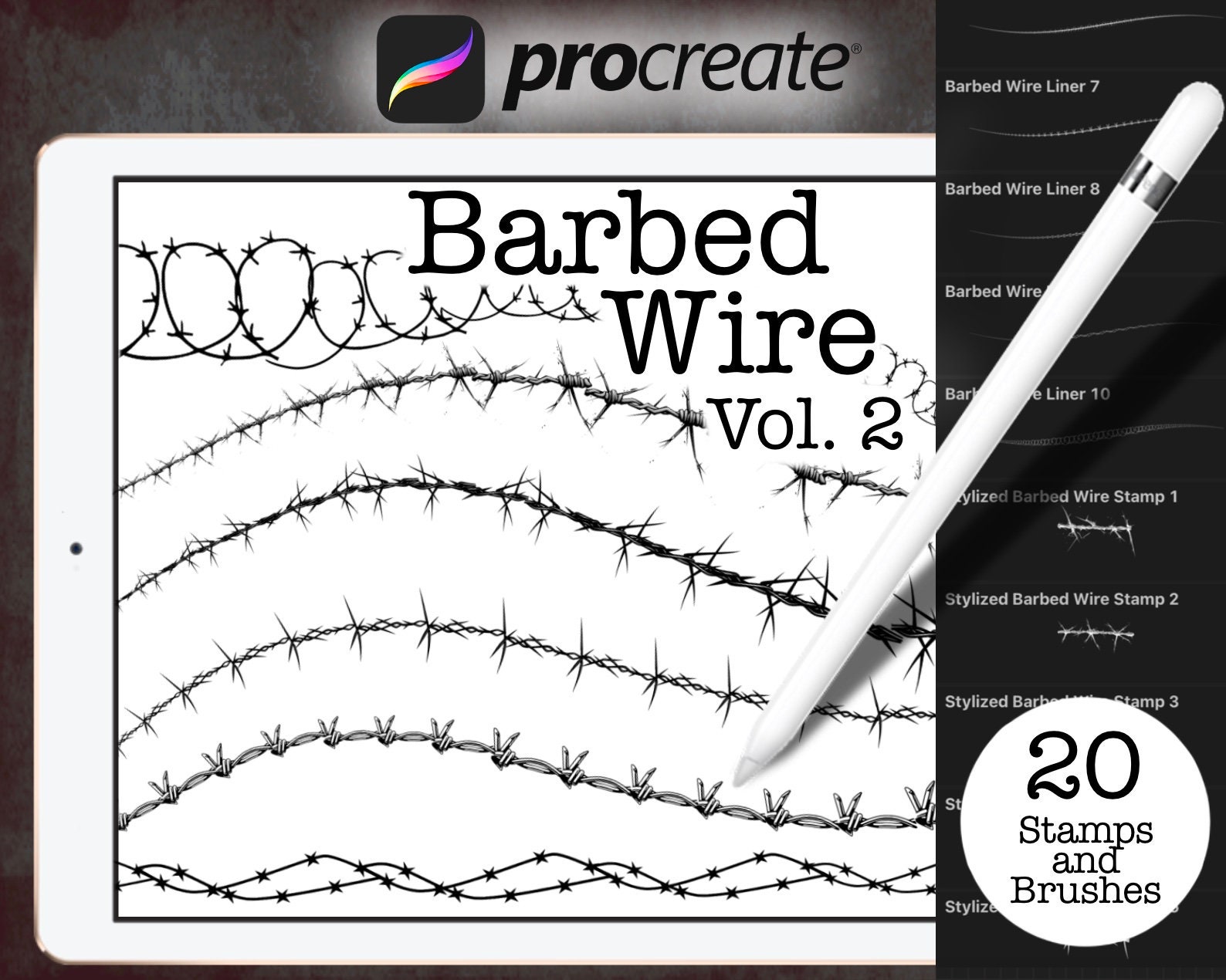 Barbed Wire Vol. 2 Procreate Brushes and Stamps - Etsy
