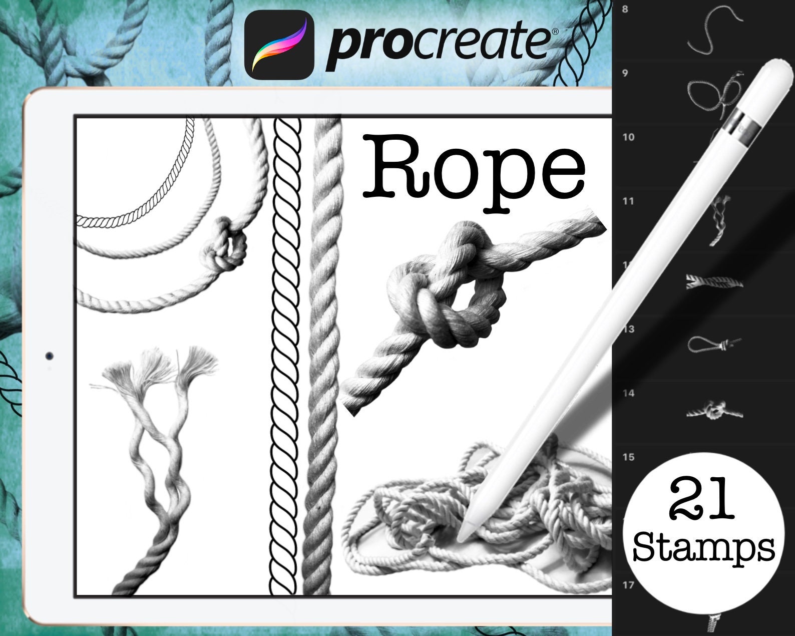 Rope Procreate Brushset Stamp Brushes Etsy
