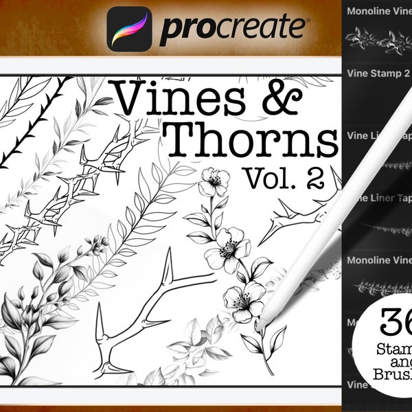 Vines and Thorns Vol. 2 | Procreate Stamp and Brush set
