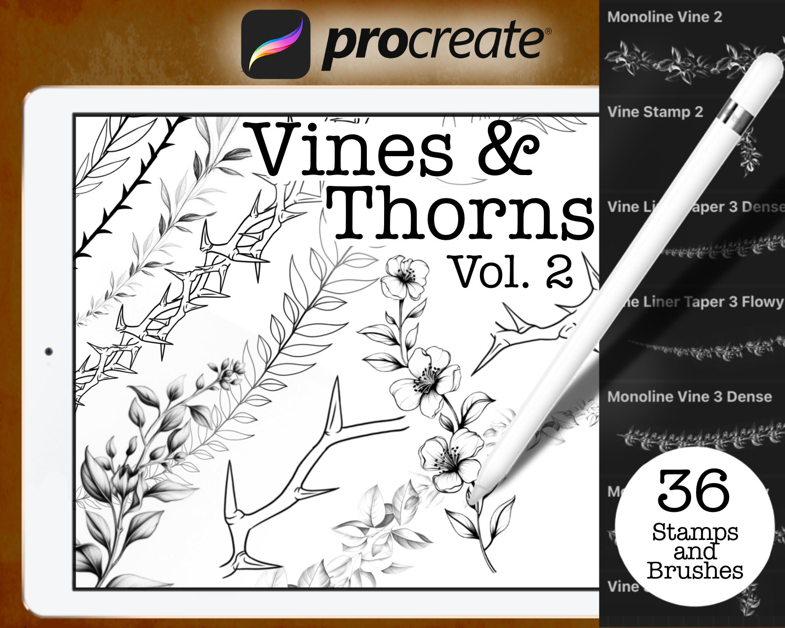 Vines and Thorns Vol. 2 – Procreate Stamps & Brushes for iPad and Apple Pencil