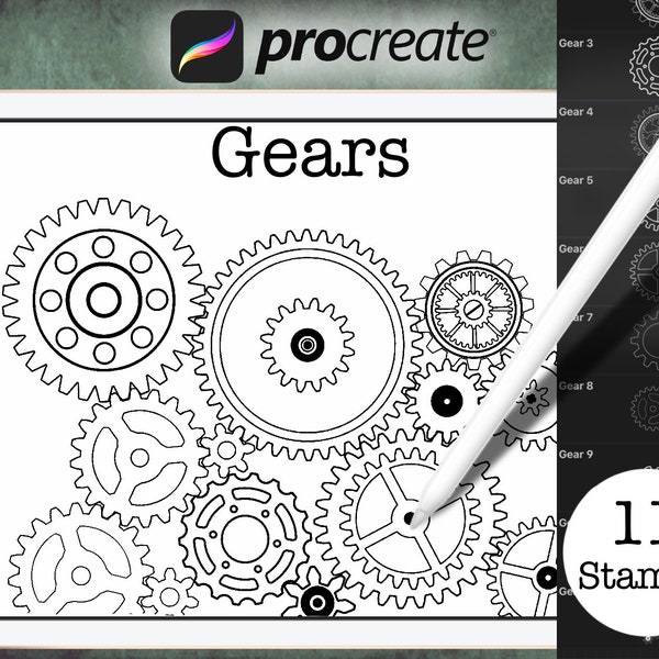 Gear Procreate Stamp Brush Set