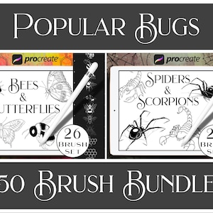Popular Bugs Bundle Set - Bees Butterflies Spiders and Scorpions Procreate Brushset - Stamp Brushes