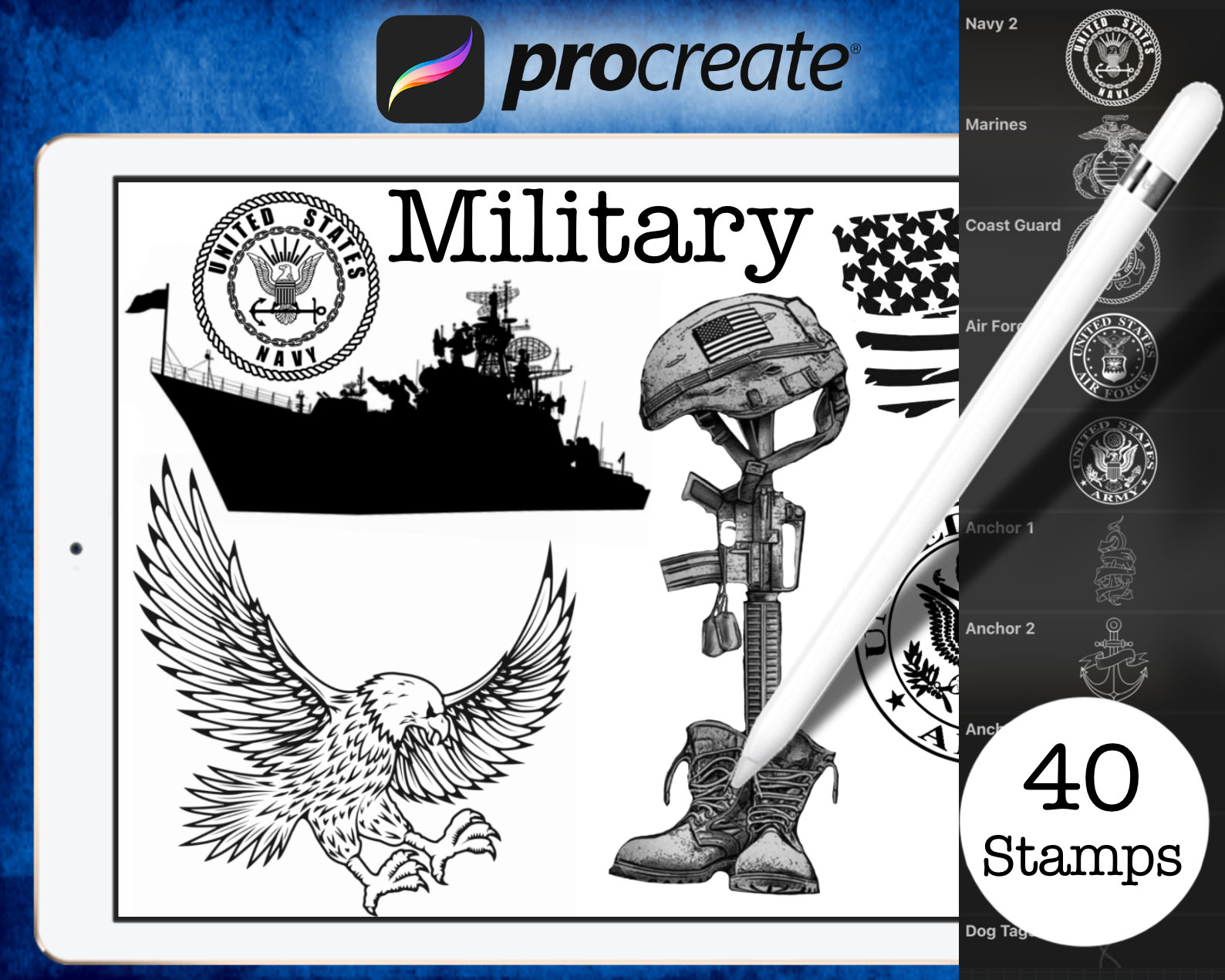 Military Stamps | Procreate Stamp Set