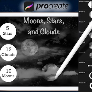 Moons Stars and Clouds Procreate Brushset - Stamp Brushes