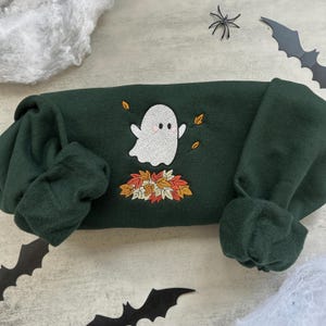 Embroidered Fall Ghost Sweatshirt, Autumn Cozy Season Sweatshirt, Embroidered Mushroom Sweater, Halloween Sweatshirt