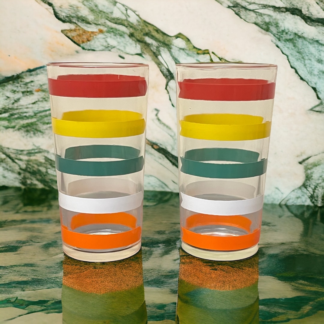 Vintage Striped Glasses Vintage Striped Shot Glasses Vintage Drink