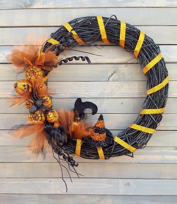 Halloween WreathOrange and Black WreathBlack Sparkly | Etsy