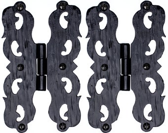 2 Pack 4&quot; Iron Forged Iron Decorative Strap H Hinge for Small Farmhouse Gates, Chests, Cabinets & Furniture Borderland Rustic Hardware