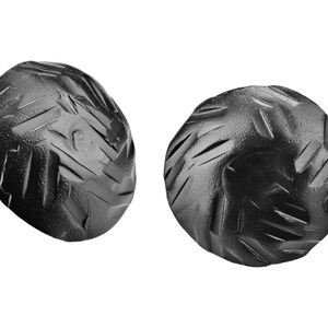 May include: Two black metal decorative tacks with a diamond pattern on the top.