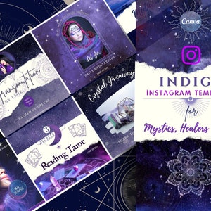 Indigo Blue Templates, Witchy, Yoga Templates, Spiritual Healer Insta, Canva Templates, Meditation, Tarot, Insta Feed, Instagram Templates