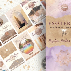 Esoteric Templates, Mystic, Yoga Templates, Spiritual Healer Business, Canva Templates, Meditation, Chakra Healing, Pinterest Pin Templates