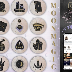 Witchy Instagram Highlight Covers: Moon Magic Tarot Icons (Canva Templates)