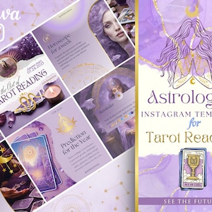 Astrologica Instagram Canva Templates for Tarot Readers, Psychics & Mystics | 30 Lavender Social Media Templates for Spiritual Coaches