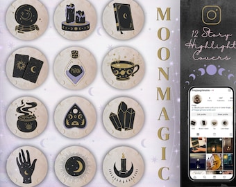 Witchy Instagram Highlight Covers: Moon Magic Tarot Icons (Canva Templates)