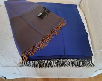 Jim Thompson Silk Shawl Wrap: Rich Blues, Tasseled Fringe, 200cm, New