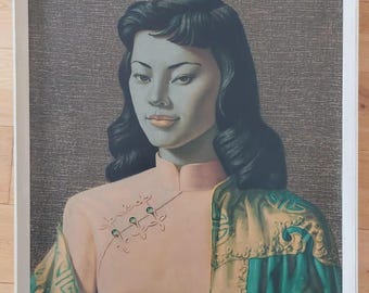 Tretchikoff: 'Miss Wong' by Vladimir Tretchikoff -  Vintage Mid-Century Framed Print - Boots Label - 1950s