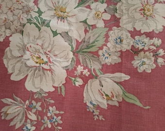 Retalho de tecido floral Sanderson da década de 1920: Linho rosa escuro, 3 m x 78 cm