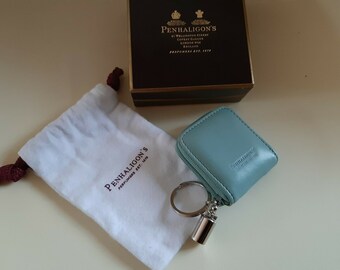 Penhaligon&#39;s of London: Leather Coin Purse and Key Ring - Beautiful Soft Light Turquoise Leather - New & Unused