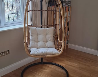 Mid Century Bamboo & Rattan Hanging Chair and Stand - 1960s/1970s - New Cushions