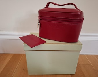 Penhaligon's of London: Small Vanity Cosmetics Case - Red Leather - Matching Mirror - Zip Closure  With Perfume Bottle Charm - New & Unused