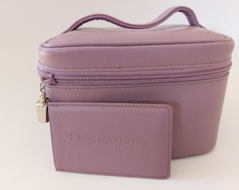Penhaligon's of London: Small Vanity Cosmetics Case - Mauve Leather - Matching Mirror - Zip Closure -  Perfume Bottle Charm - New & Unused