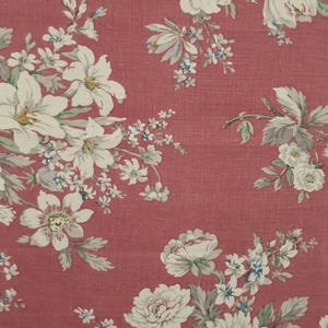 1920s Sanderson Floral Fabric: Deep Pink Linen, Unused (77 cm x 35 cm)